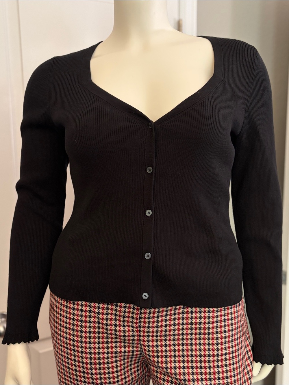 Boden Black Ribbed Cotton Blend Cardigan Scalloped Cuffs US 20/22 UK 22